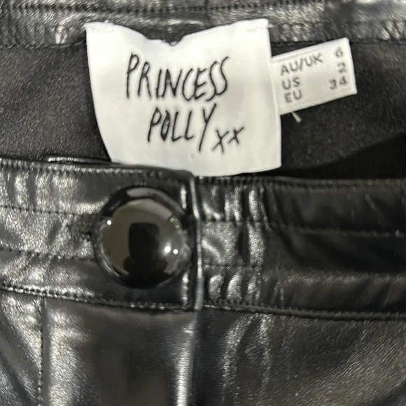 Princess Polly Black Love Club  Pleated Faux Leather Pants size 2 - Picture 5 of 7